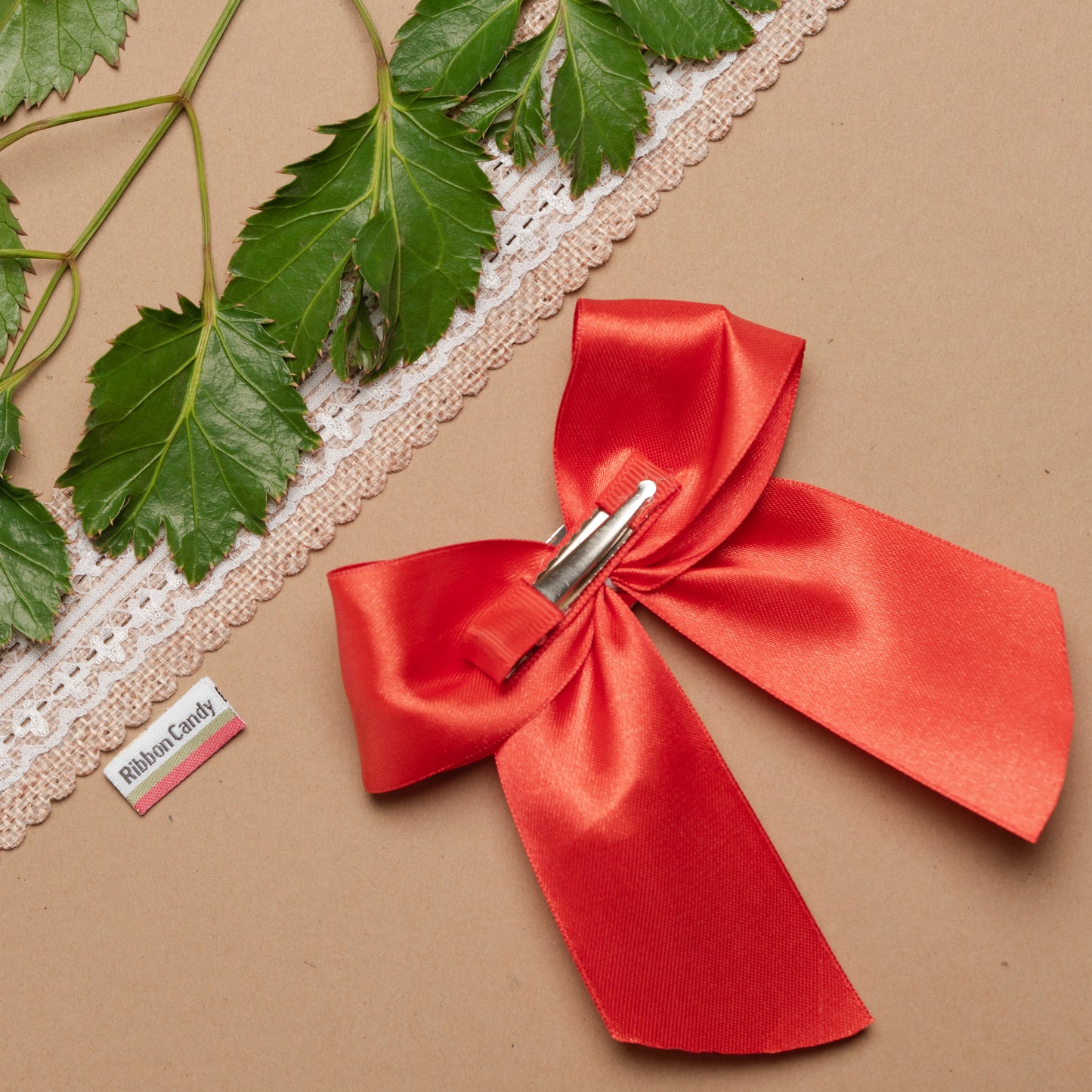 Cute Satin Bow (Large) with crystal on Alligator Pin - Red