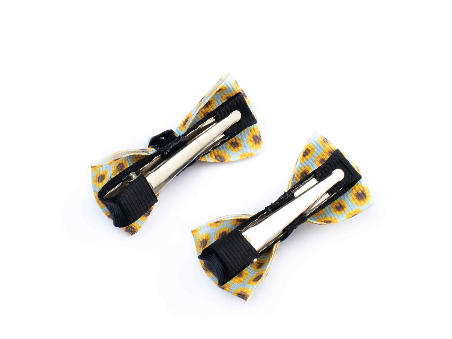 Sunflower Print Bow On Alligator Clips.
