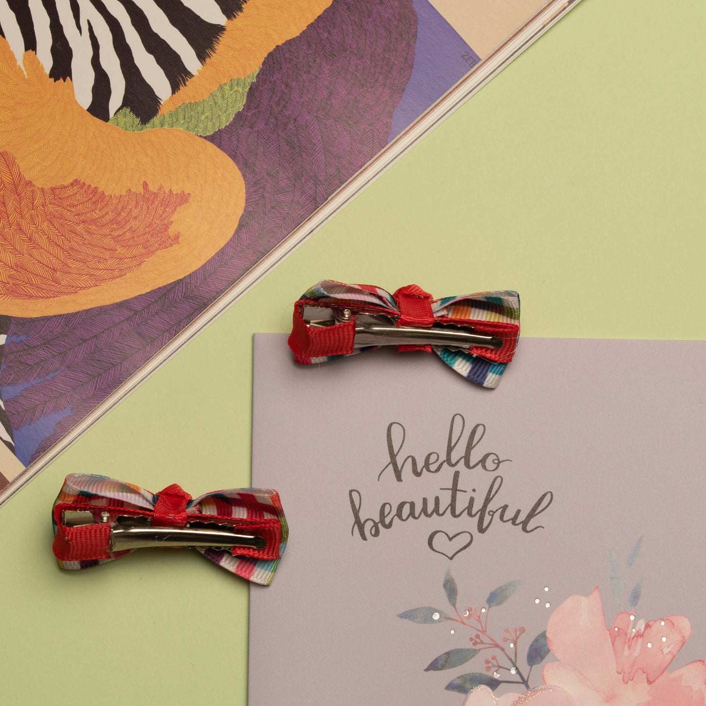 Ribbon Candy - Checkered Bow on Alligator Pin - Multi Color