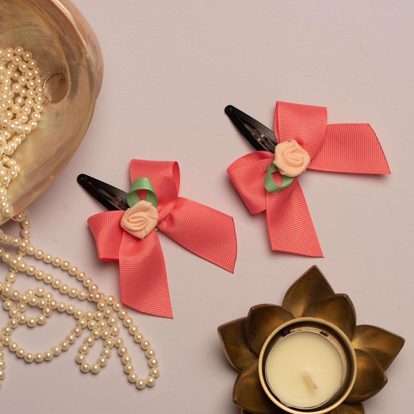 Ribbon Candy - Bow With Rose on Tic Tac Pin - Peach