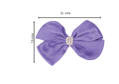 Pearl Detailed Cute Satin Bow on Alligator clip - Purple