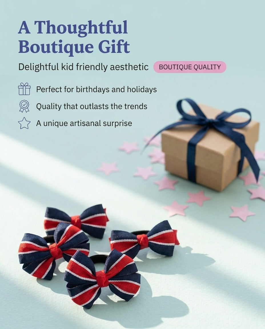 Combo: Striped bow rubberbands and alligator clips- Blue and Red