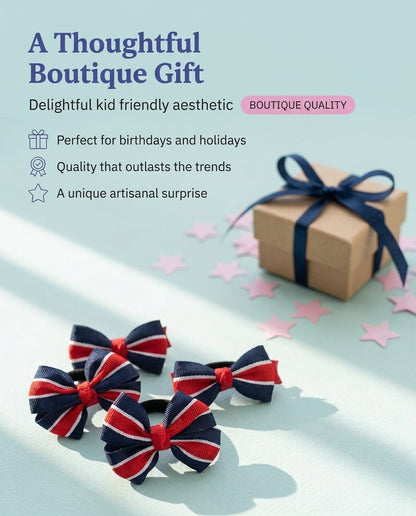 Combo: Striped bow rubberbands and alligator clips- Blue and Red