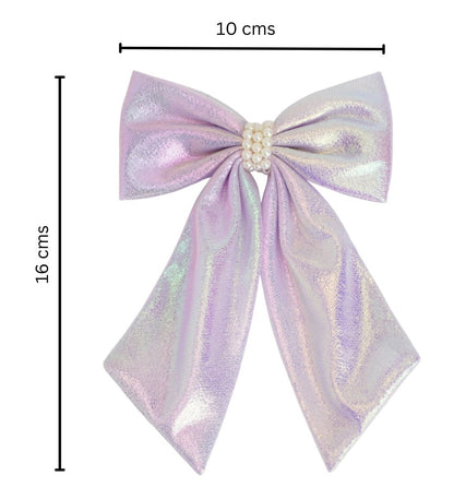 Shiny bow with pearls on alligator clip - Lavender