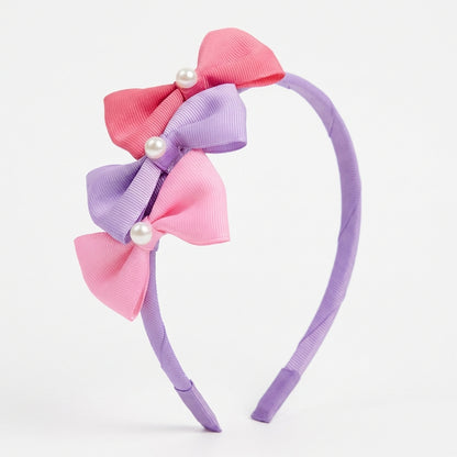 Cute Triple Grosgrain Ribbon Bow With Peal Detailed  Hairband.