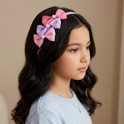 Cute Triple Grosgrain Ribbon Bow With Peal Detailed  Hairband.