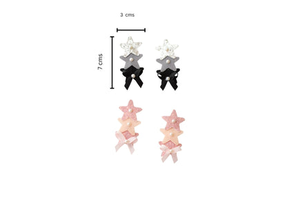 Cute glitter star alligator clips embellished with pearls and small bows  - Peach, Black, Silver