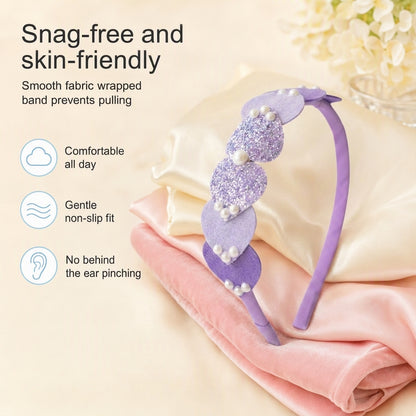 Dainty hairband with cascading hearts and pearl detailing -Purple