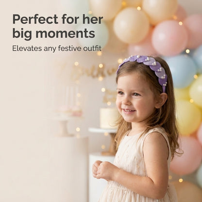 Dainty hairband with cascading hearts and pearl detailing -Purple
