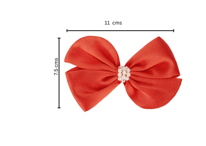 Pearl Detailed Cute Satin Bow on Alligator clip - Red