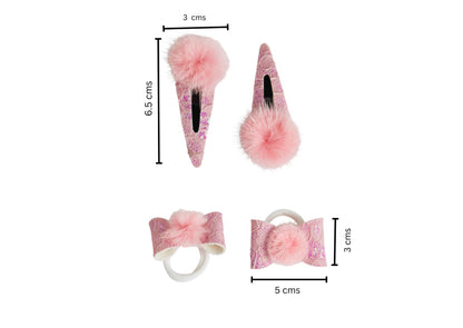 Combo: 1 Pair Cute Shiny Tic Tac Soft Pom Pom Pins & 1 Pair Matching Rubbebands with Bows - Light pink