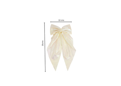 Shiny big scarf with pearls on barette clip - White