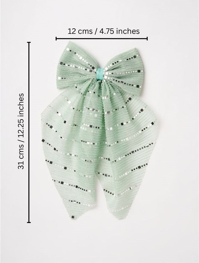 Stripe detailed Georgette Scarf on Alligator Clip - Sea Green