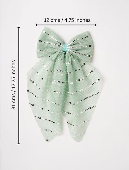Stripe detailed Georgette Scarf on Alligator Clip - Sea Green