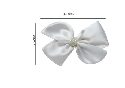 Pearl Detailed Cute Satin Bow on Alligator clip