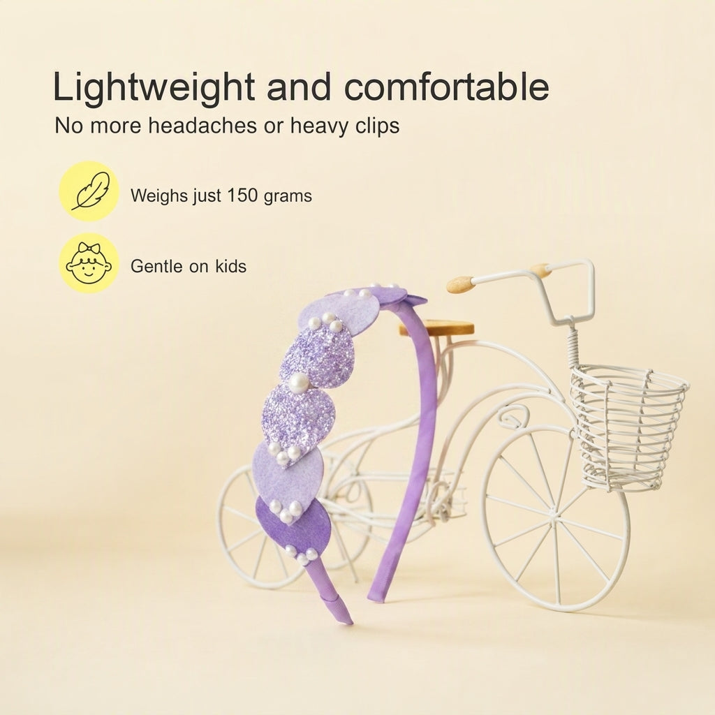Dainty hairband with cascading hearts and pearl detailing -Purple