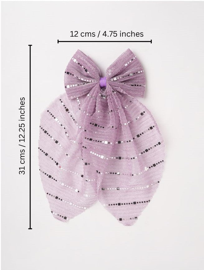 Stripe detailed Georgette Scarf on Alligator Clip - Purple