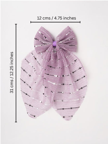Stripe detailed Georgette Scarf on Alligator Clip - Purple