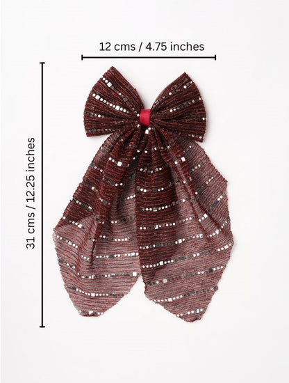 Stripe detailed Georgette Scarf on Alligator Clip - Maroon