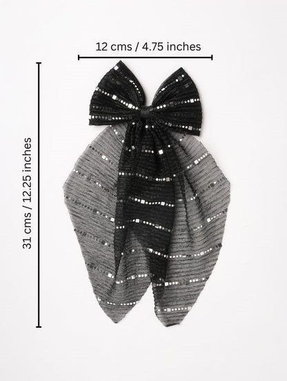 Stripe detailed Georgette Scarf on Alligator Clip - Black