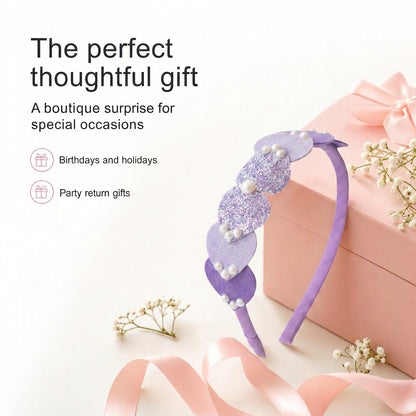 Dainty hairband with cascading hearts and pearl detailing -Purple