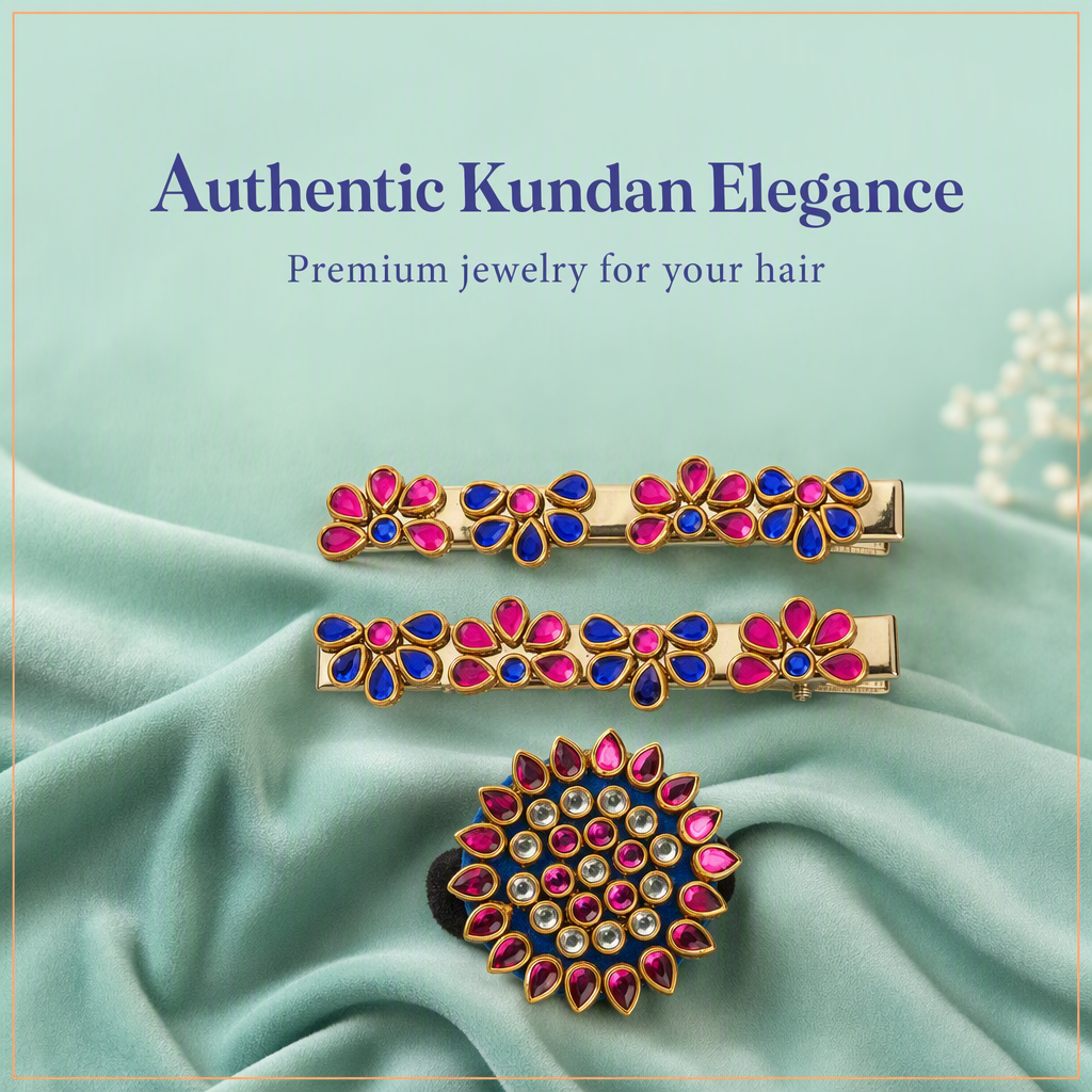 Colorful Kundan Stone Rubber band and Alligator clip - Multicolor