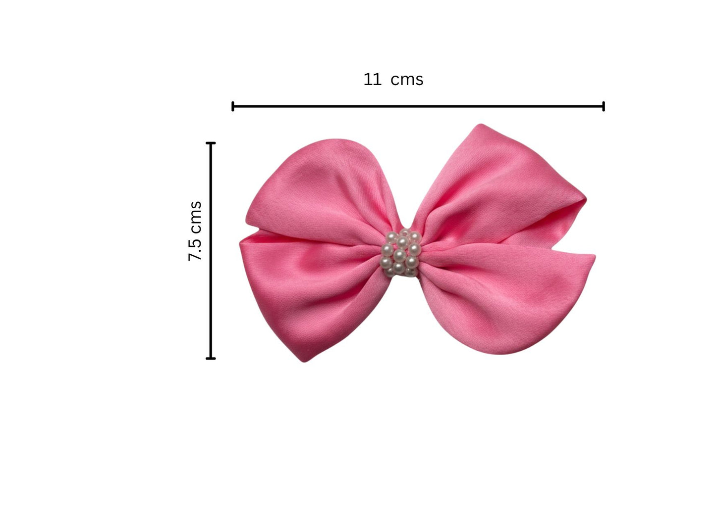 Pearl Detailed Cute Satin Bow on Alligator clip - Fluorescen pink