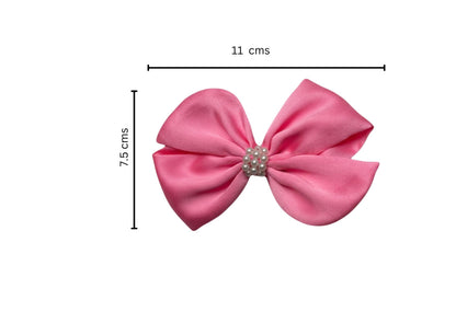 Pearl Detailed Cute Satin Bow on Alligator clip - Fluorescen pink