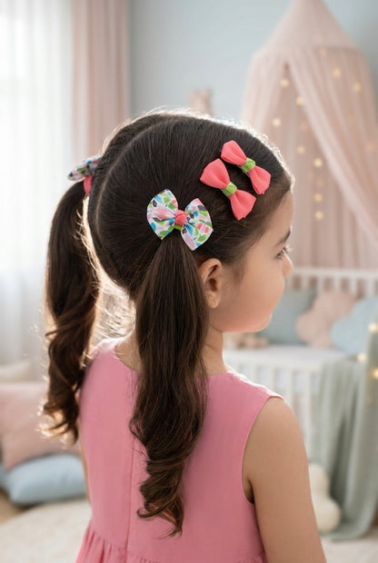 Cute Combo One Pair of Alligator Clip and One Pair of Printed Rubber band