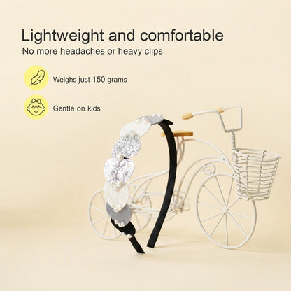 Dainty hairband with cascading hearts and pearl detailing - Black, Grey, White, Silver