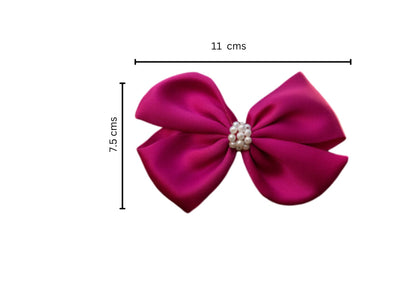 Pearl Detailed Cute Satin Bow on Alligator clip