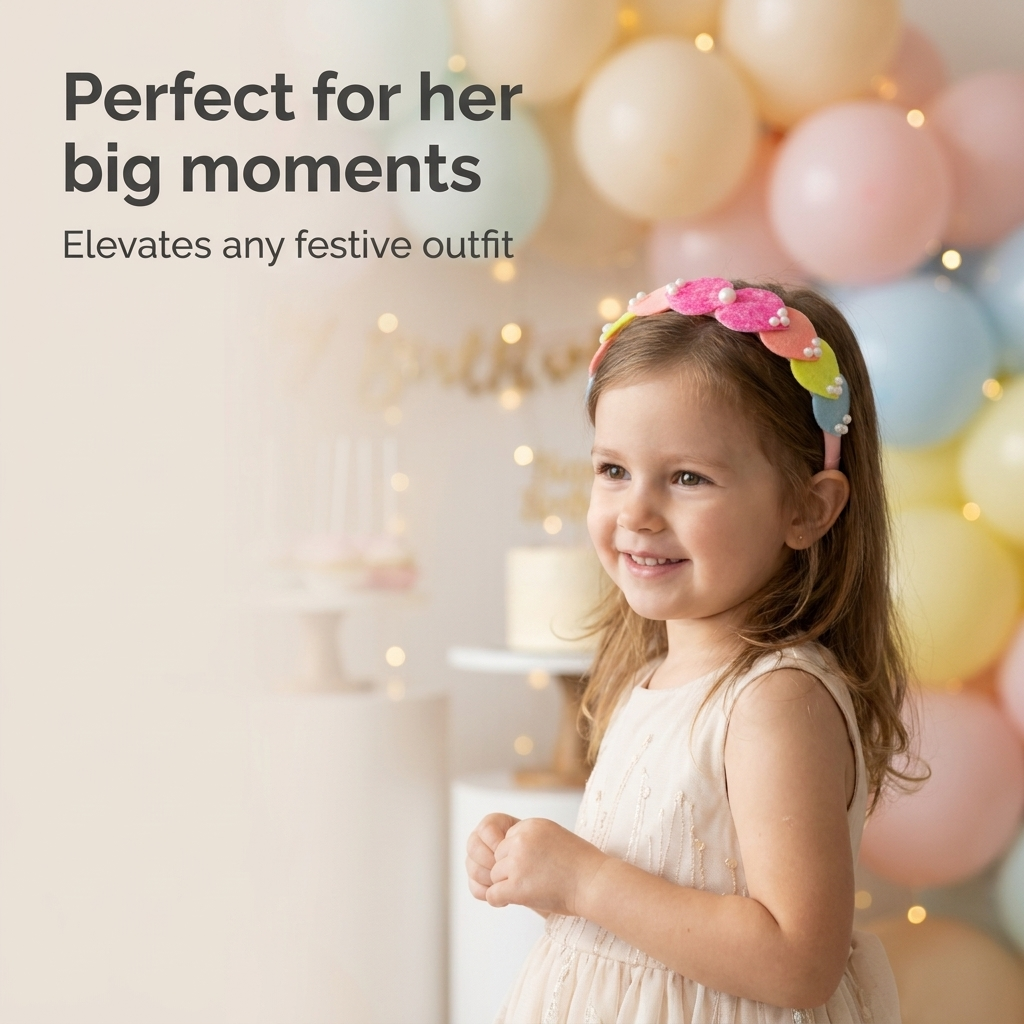 Dainty hairband with cascading hearts and pearl detailing -  Pink, Blue, Yellow