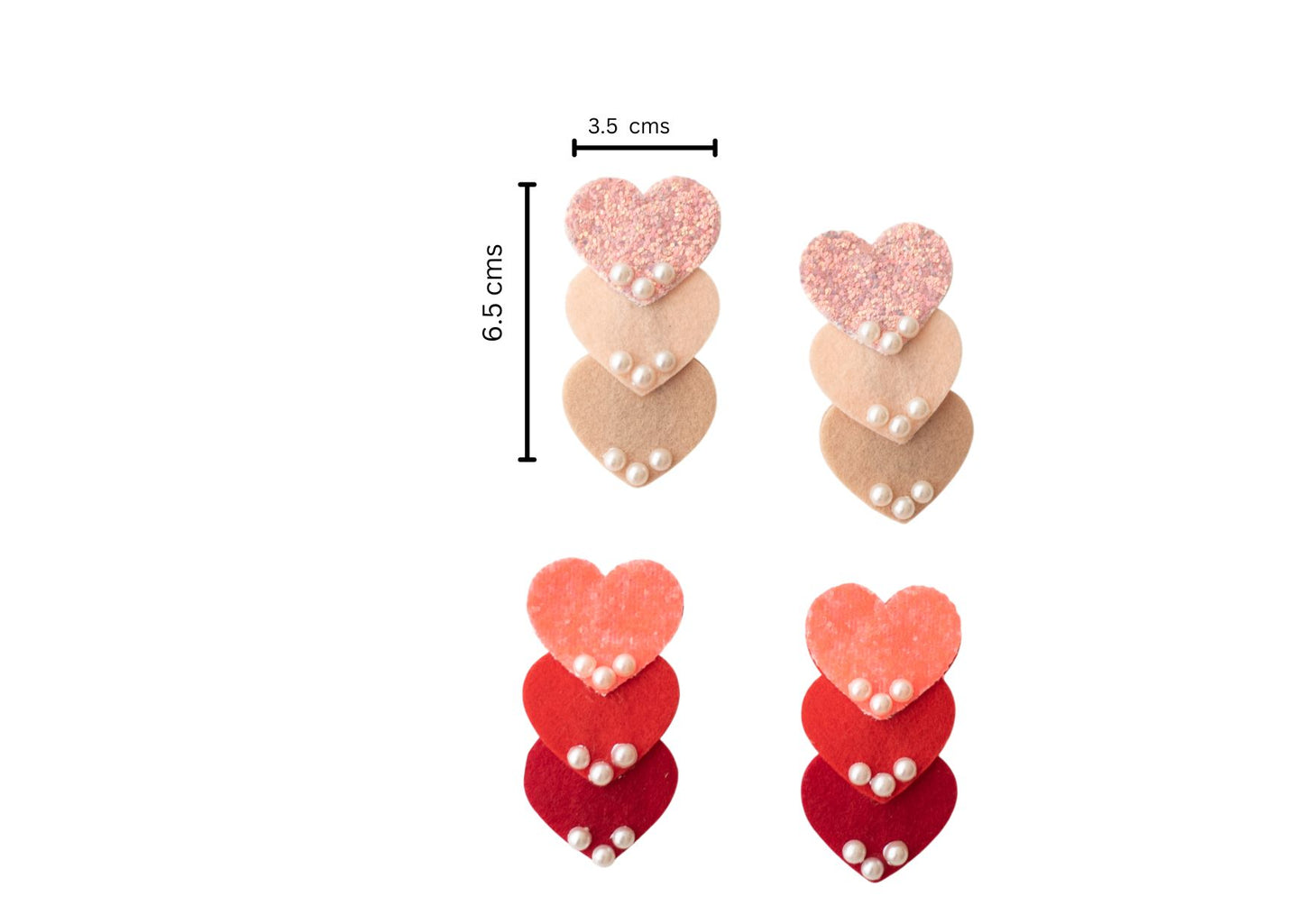 Cute shimmer heart tic-tac pins embellished with pearls  - Red, Offwhite