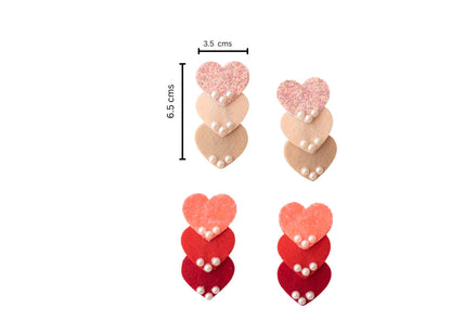 Cute shimmer heart tic-tac pins embellished with pearls  - Red, Offwhite