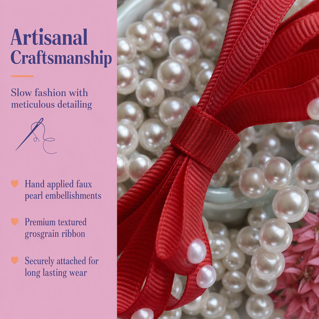 Loopy Hairband  with pearls detailing- Red