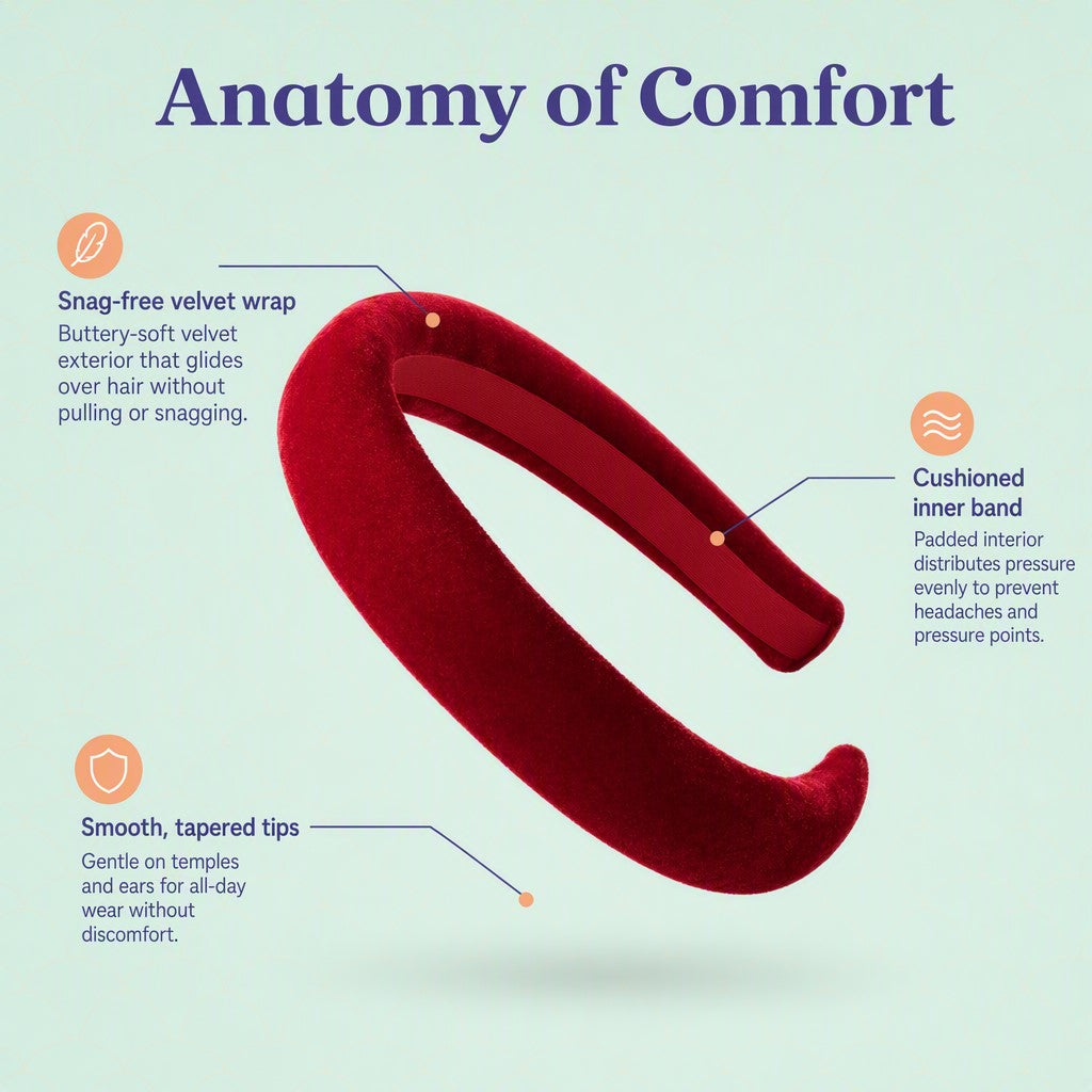 Soft velvet padded party hair band - Red