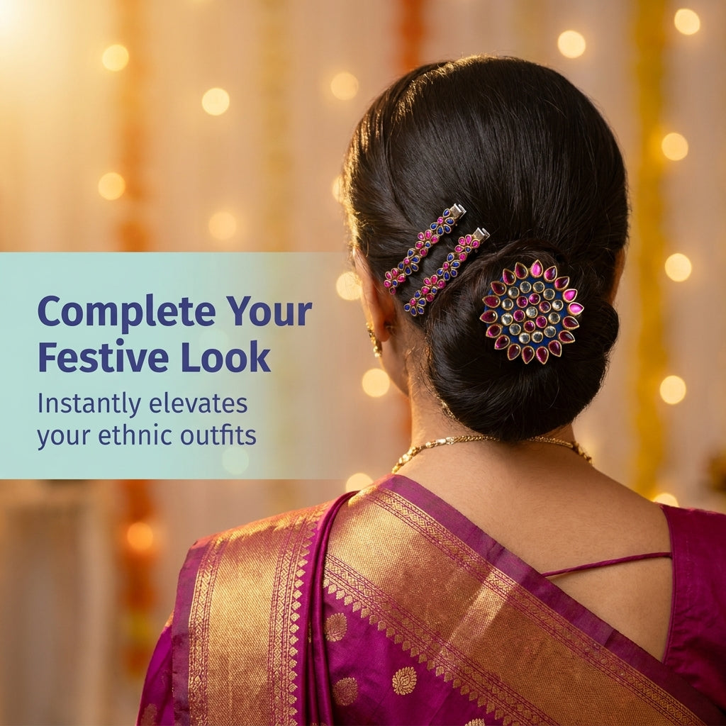 Colorful Kundan Stone Rubber band and Alligator clip - Multicolor