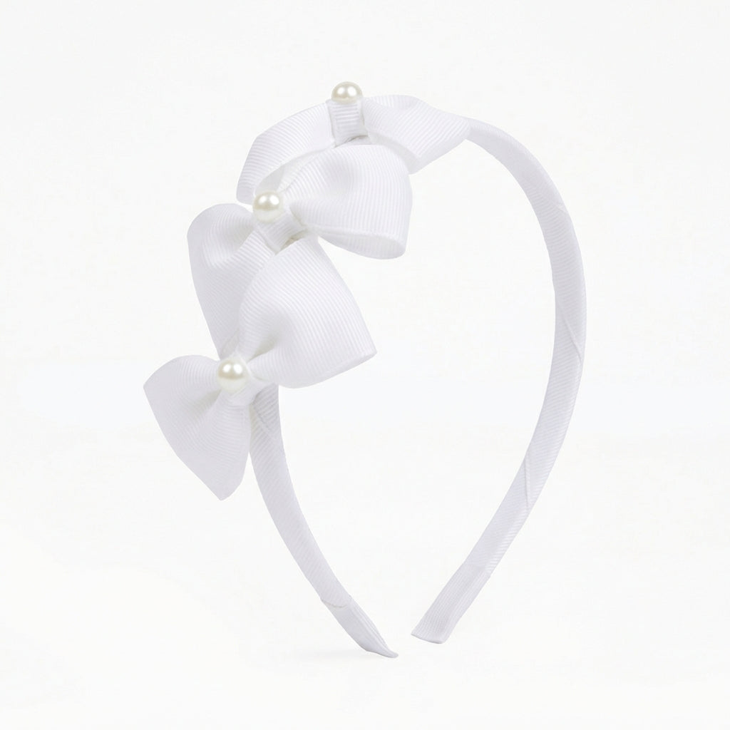 Cute Triple Grosgrain Ribbon Bow With Peal Detailed  Hairband.
