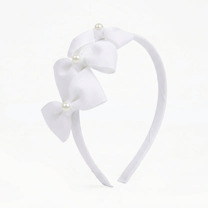 Cute Triple Grosgrain Ribbon Bow With Peal Detailed  Hairband.
