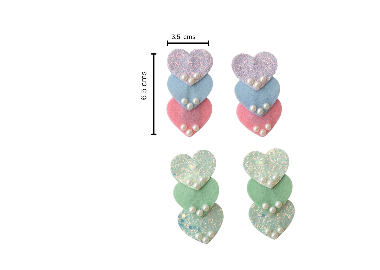 Cute shimmer heart tic-tac pins embellished with pearls  - Sea green, Pink, Light blue