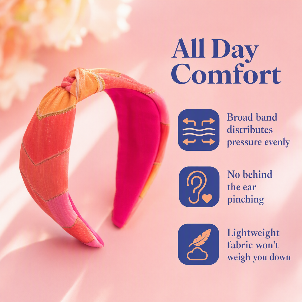 Broad Ethnic Hairband - Pink, Yellow and Orange