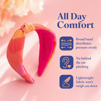 Broad Ethnic Hairband - Pink, Yellow and Orange