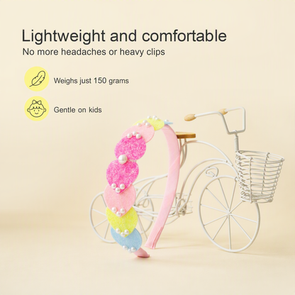 Dainty hairband with cascading hearts and pearl detailing -  Pink, Blue, Yellow