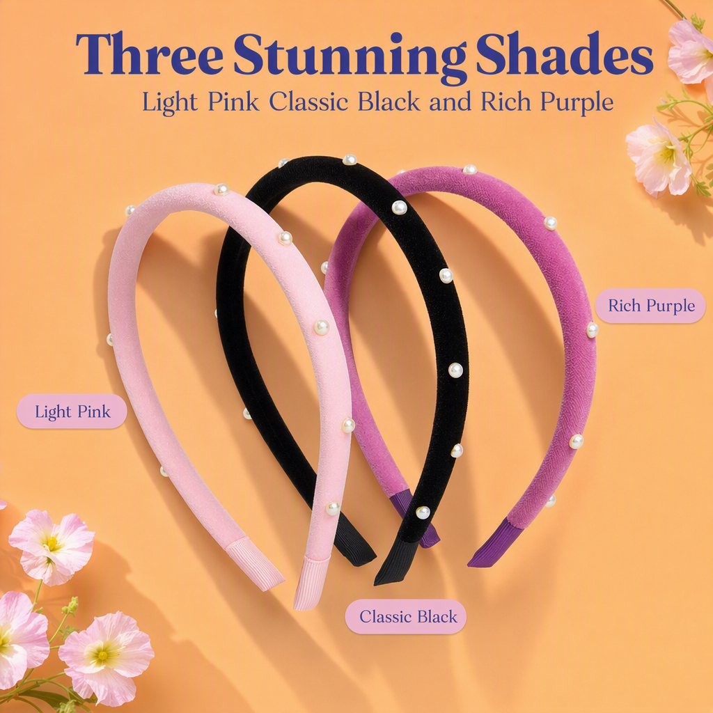 Velvet hair bands - Light Pink, Black, Purple