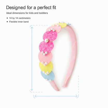 Dainty hairband with cascading hearts and pearl detailing -  Pink, Blue, Yellow