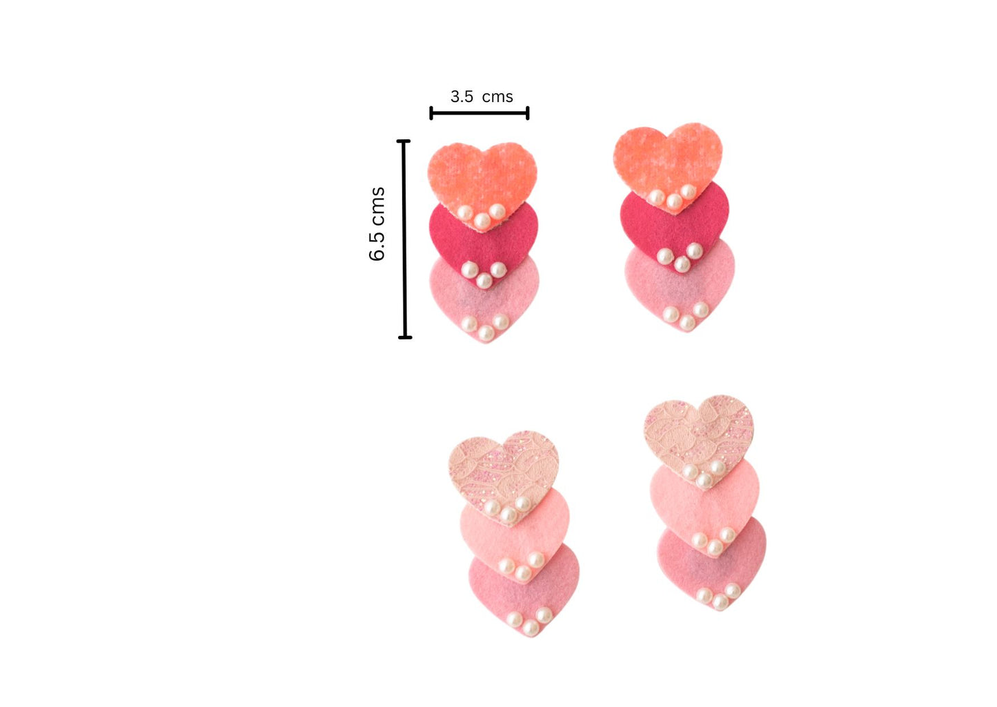 Cute shimmer heart tic-tac pins embellished with pearls  - Orange, Pink, Offwhite