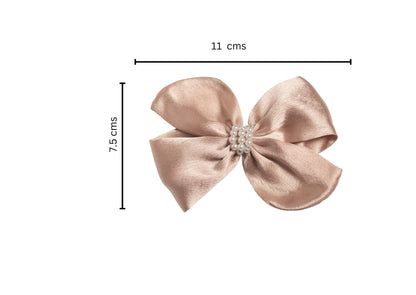 Pearl Detailed Cute Satin Bow on Alligator clip - Dusty Pink