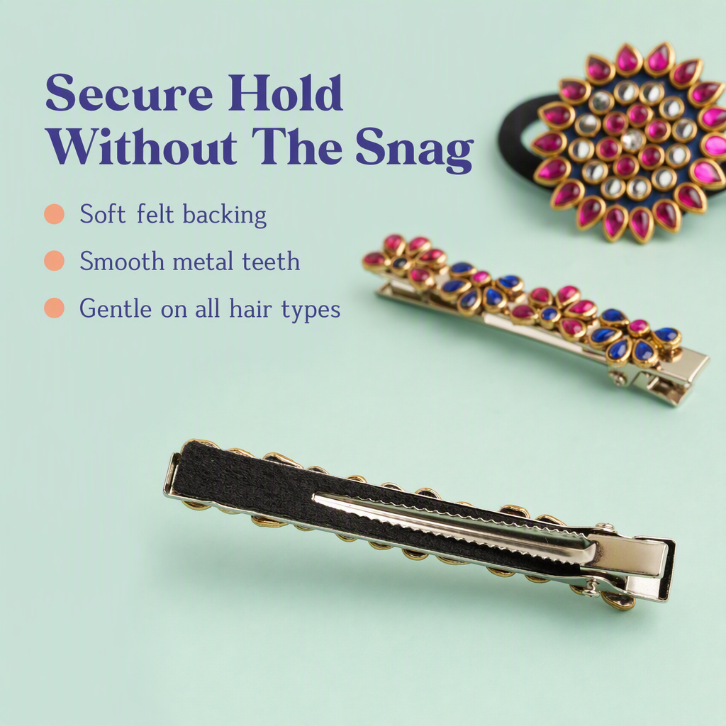 Colorful Kundan Stone Rubber band and Alligator clip - Multicolor