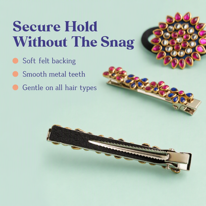 Colorful Kundan Stone Rubber band and Alligator clip - Multicolor