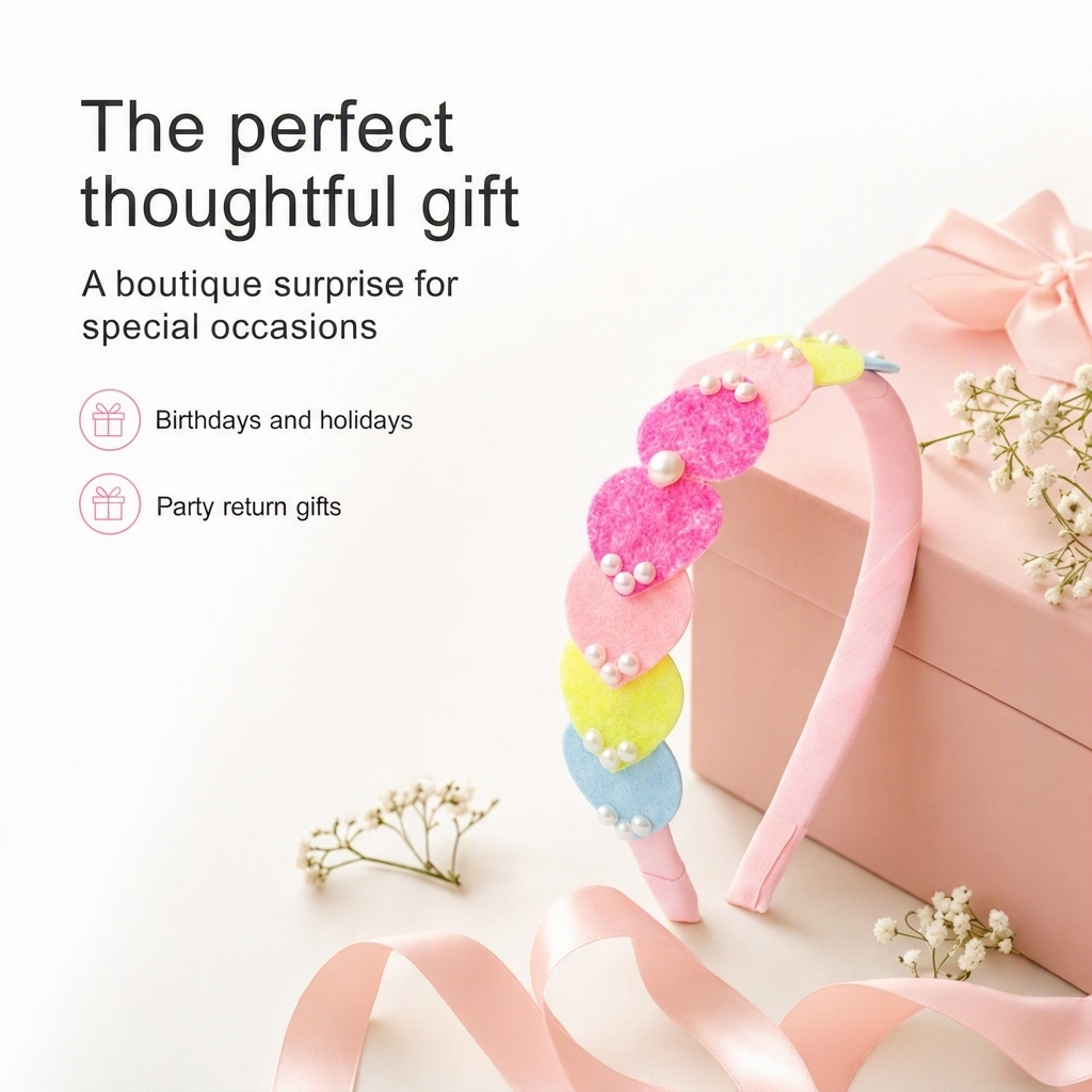 Dainty hairband with cascading hearts and pearl detailing -  Pink, Blue, Yellow